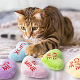 MALLMALL6 5Pcs Valentine’s Day Conversation Heart Catnip Toys Gift for Cat, Indoor Cat Chew Bite Kick Plush Candy Catmint Pet Toys for Cat Lover Gifts, Cute Interactive Cat Toy with for Pet Presents