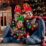 MALLMALL6 4Pcs Christmas Led Elf Hat and Bulb Necklace Set, Ugly Sweater Xmas Party Kit Holiday Light Up Elf Headbands Necklace for Kids Adults, Elf Costume Hats Headwear for Santa Accessory