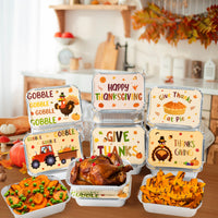 MALLMALL6 40Pcs Thanksgiving Tin Foil Containers with Lids for Goody Party Leftovers & Treat Exchange, Pumpkin Turkey Patterns Cardboard Covers Aluminum Disposable Food Storage Pan 7.4" X 5.4" X 2"