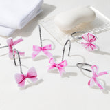 MALLMALL6 12Pcs Pink Bow Knot Shower Curtain Hooks Decorative Coquette Bowknot Metal Rustproof Pendants Bathroom Bedroom Baby Living Room Nursery Art Decor Accessories Stainless Curtains Rings