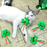 MALLMALL6 4Pcs St. Patrick's Day Catnip Toys Gift for Cat, Indoor Cat Chew Bite Kick Shamrock Plush Catmint Pet Toys Supplies for Kitten Lover Gifts, Cute Relief Teeth Cleaning Interactive Toy