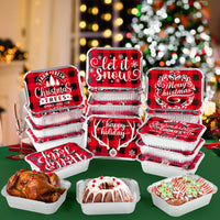 MALLMALL6 36Pcs Christmas Tin Foil Containers with Lids Covers for Cookie Exchange & Goody Party Leftovers in 6 Xmas Holiday Designs Santa Gift Aluminum Food Storage Pans 6.3"W X 4.3"L X 2.2"