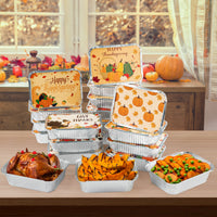 MALLMALL6 40Pcs Thanksgiving Leftover Containers with Lids Covers for Treat Exchange & Goody Party Leftovers in 8 Fall Holiday Harvest Designs Autumn Aluminum Food Storage Pans