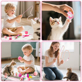 MALLMALL6 Cat Interactive Toys Set - 27Pcs Kitten Toys Stuff Pink Feather Teaser Wand Springs Mice Sisal Fish Crinkle Balls Bell Balls, Puzzle Gift Pack for Indoor Kitty Play Exercise