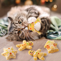 MALLMALL6 Catnip Toys for Cat - 5Pcs Christmas Gingerbread Catmint Interactive Cat Toy for Indoor Cats, Soft Plush Cat Supplies, Kitten Teething Chew Kick Toy Set, Pet Xmas Gifts for Cat Lover