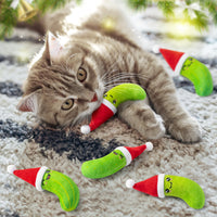 MALLMALL6 Catnip Toys for Cat - 5Pcs Christmas Pickle Catmint Interactive Cat Toy for Indoor Cats, Soft Plush with Santa Hat Cat Supplies, Kitten Teething Chew Toy Set, Pet Xmas Gifts for Cat Lover