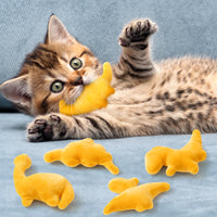 MALLMALL6 5Pcs Dino Nuggets Catnip Toys Gift for Cat, Indoor Cat Chew Bite Kick Plush Golden Dinosaur Catmint Pet Toys for Cat Lover Gifts, Cute Interactive Cat Toy for Pet Presents