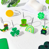 MALLMALL6 12Pcs St Patrick's Day Shower Curtain Hooks, Metal Rustproof Stainless Curtain Rings Decorative Pendants with Shamrock Coin Leprechauns Hat for Irish Bathroom Bedroom Room Decor Accessories