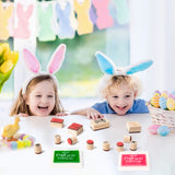 MALLMALL6 17Pcs Easter Wooden Rubber Stamp Craft Ink Pads Easter Day DIY Craft Gift Card Wood Rubber Stamps Printed with “He Is Risen” “Bunny” “Easter Egg” “Spring” Easter Day Stamp for Scrapbook