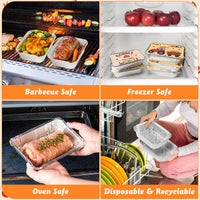 MALLMALL6 40Pcs Thanksgiving Tin Foil Containers with Lids for Goody Party Leftovers & Treat Exchange, Pumpkin Turkey Patterns Cardboard Covers Aluminum Disposable Food Storage Pan 7.4" X 5.4" X 2"