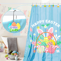 MALLMALL6 12Pcs Easter Shower Curtain Hooks Hangers Decorative Metal Rustproof Bathroom Room Pendants Decor Accessories with Bunny Happy Easter Egg Carrot Flower Chick Rabbit Stainless Curtains Rings