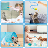 MALLMALL6 11Pcs Cat Toy Set Interactive Cat Toys Pack with Foldable Blue Tunnel Feather Teaser Wand Cat Springs Mice Crinkle Balls and Pet Bell Balls, Puzzle Toys for Indoor Cats Gift (Blue)