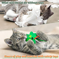 MALLMALL6 4Pcs St. Patrick's Day Catnip Toys Gift for Cat, Indoor Cat Chew Bite Kick Shamrock Plush Catmint Pet Toys Supplies for Kitten Lover Gifts, Cute Relief Teeth Cleaning Interactive Toy