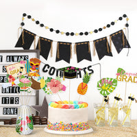 MALLMALL6 30Pcs Hawaii Grad Centerpieces Congrats Graduation Photo Booth Props 2023 Party Supplies Decorations, Table Topper Decor with Palm Leaves, Flamingos, Graduation Caps, Flowers for Graduates