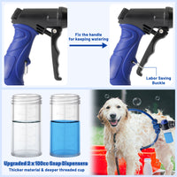MALLMALL6 Adjustable 360°Dog Washing Hose Attachment with Pet Grooming Glove & 2 100cc Soap Dispenser, Foldable Foam Nozzle Sprayer with 4 Faucet Connectors & 8.2Ft Puppy Washer Hose for Showering