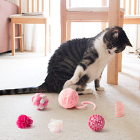 MALLMALL6 10Pcs Cat Toy Set Interactive Cat Toys Pack Including Feather Teaser Wand Cat Springs Mice Crinkle Balls and Pet Bell Balls, Puzzle Toys for Indoor Cats Gift (Pink)