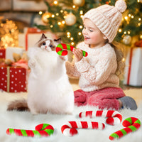 MALLMALL6 6Pcs Christmas Candy Cane Catnip Toys Gift for Cat, Indoor Cat Chew Bite Kick Plush Catmint Pet Toys Supplies for Cat Lover Xmas Gifts, Cute Interactive Cat Toy for Pet Presents