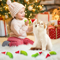 MALLMALL6 Catnip Toys for Cat - 5Pcs Christmas Pickle Catmint Interactive Cat Toy for Indoor Cats, Soft Plush with Santa Hat Cat Supplies, Kitten Teething Chew Toy Set, Pet Xmas Gifts for Cat Lover