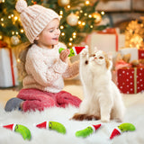 MALLMALL6 Catnip Toys for Cat - 5Pcs Christmas Pickle Catmint Interactive Cat Toy for Indoor Cats, Soft Plush with Santa Hat Cat Supplies, Kitten Teething Chew Toy Set, Pet Xmas Gifts for Cat Lover