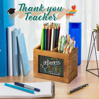 MALLMALL6 Teacher Appreciation Gifts Pencil Holder Square Shape Blackboard Pen Holder for Teacher, Erasers Wooden Desktop Organizer Birthday Gift for School Office Classroom Decor