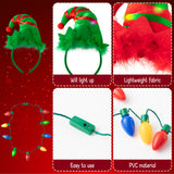 MALLMALL6 4Pcs Christmas Led Elf Hat and Bulb Necklace Set, Ugly Sweater Xmas Party Kit Holiday Light Up Elf Headbands Necklace for Kids Adults, Elf Costume Hats Headwear for Santa Accessory