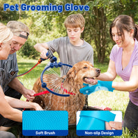 MALLMALL6 Adjustable 360°Dog Washing Hose Attachment with Pet Grooming Glove & 2 100cc Soap Dispenser, Foldable Foam Nozzle Sprayer with 4 Faucet Connectors & 8.2Ft Puppy Washer Hose for Showering