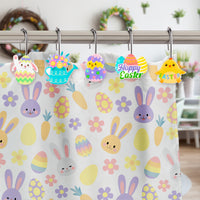 MALLMALL6 12Pcs Easter Shower Curtain Hooks Hangers Decorative Metal Rustproof Bathroom Room Pendants Decor Accessories with Bunny Happy Easter Egg Carrot Flower Chick Rabbit Stainless Curtains Rings