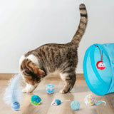 MALLMALL6 11Pcs Cat Toy Set Interactive Cat Toys Pack with Foldable Blue Tunnel Feather Teaser Wand Cat Springs Mice Crinkle Balls and Pet Bell Balls, Puzzle Toys for Indoor Cats Gift (Blue)