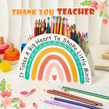 MALLMALL6 Boho Teacher Appreciation Gifts Pencil Holder Rainbow Shape Pen Holder for Teacher, Students Wooden Desktop Organizer Sign Gifts with Rainbow for Women Men School Office Classroom Decor