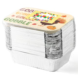 MALLMALL6 40Pcs Thanksgiving Tin Foil Containers with Lids for Goody Party Leftovers & Treat Exchange, Pumpkin Turkey Patterns Cardboard Covers Aluminum Disposable Food Storage Pan 7.4" X 5.4" X 2"