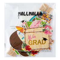 MALLMALL6 30Pcs Hawaii Grad Centerpieces Congrats Graduation Photo Booth Props 2023 Party Supplies Decorations, Table Topper Decor with Palm Leaves, Flamingos, Graduation Caps, Flowers for Graduates