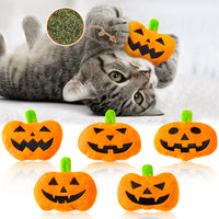 MALLMALL6 Catnip Toys for Cat - 5Pcs Halloween Pumpkin Jack O Lantern Catmint Interactive Cat Toy for Indoor Cats, Soft Plush Orange Cat Supplies, Kitten Teething Chew Toy Set, Pet Gifts for Cat Lover