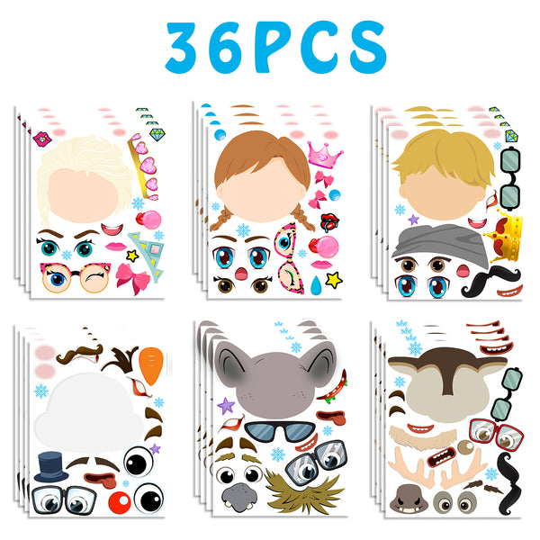 MALLMALL6 36Pcs Frozen Make a Face Stickers Princess Party Favors Games Frozen Themed Birthday Party Supplies Princess Sticker Snow Queen Party Decorations Elsa Anna Dress Up DIY Crafts for Kids