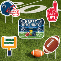 MALLMALL6 5Pcs Football Birthday Yard Signs Happy Birthday Touch Down Waterproof Large Sign Sport Game Themed Photo Prop with Stakes Party Decoration Supplies for Rugby Outdoor Lawn Garden Backyard