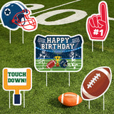 MALLMALL6 5Pcs Football Birthday Yard Signs Happy Birthday Touch Down Waterproof Large Sign Sport Game Themed Photo Prop with Stakes Party Decoration Supplies for Rugby Outdoor Lawn Garden Backyard