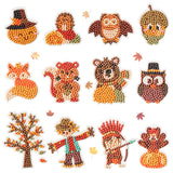 MALLMALL6 12Pcs Fall Diamond Painting Sticker Kits for Kids Autumn  Paint with Diamond by Number Set Fox Owl Rhinestone Mosaic Stickers Party Supplies Pumpkin Maple Leaf DIY Art Craft Handmade Gifts