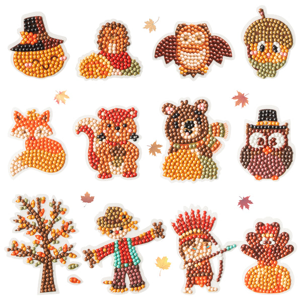 MALLMALL6 12Pcs Fall Diamond Painting Sticker Kits for Kids Autumn  Paint with Diamond by Number Set Fox Owl Rhinestone Mosaic Stickers Party Supplies Pumpkin Maple Leaf DIY Art Craft Handmade Gifts