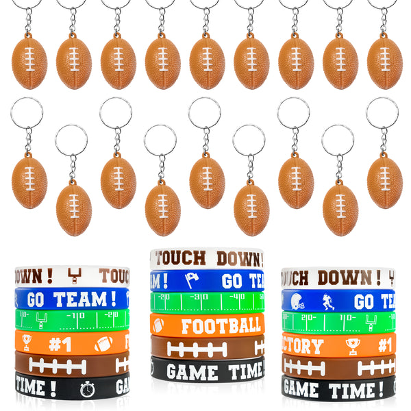 MALLMALL6 36Pcs Football Silicone Bracelets and Keychains Kit Sport Game Time Motivational Wristbands Rubber Key chain Unisex Birthday Party Favors School Carnival Reward for Teen Award Gift	Fillers