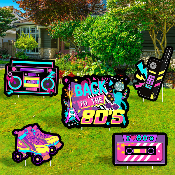 MALMALL6 80's Retro Yard Sign I Love 80s Tape Recorder Waterproof Lawn Garden Backyard Large Sign with Stakes Back to the 80s Hip Hop Themed Photo Prop Ornaments for Outdoor Party Decoration Supplies