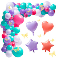 MALLMALL6 129Pcs Pastel Pink Purple Blue Balloon Garland Arch Kit with Gold Butterfly Stickers Star Heart Shape Foil Balloons for Girl Birthday Party Wedding Engagement Baby Bridal Shower Decoration