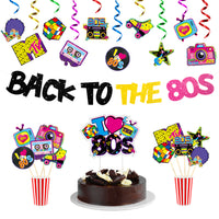 MALLMALL6 42Pcs 80's Retro Party Decoration Set Back to 80s Hanging Swirls Supplies 1980s Hip Hop Photo Booth I Love 80s Cake Toppers Camera TV Room Decors Banner Centerpiece for Throwback Birthday