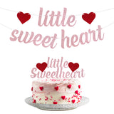 MALLMALL6 Little Sweetheart Banner Cake Topper Set for Valentine's Day Baby Shower Party Favors Pre-assembled Glittery Sign Pregnancy Celebration New Born Party Cake Decorations Supplies for Boy Girl