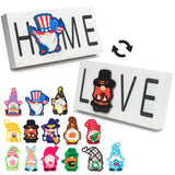 MALLMALL6 15Pcs Gnome Home Love Sign Interchangeable White Double Side Wooden Printed Elf Signs Magnetic Seasonal Crafts Kits for Independence Day Halloween Home Decors Holiday Family Ornaments