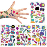 MALLMALL6 8pcs 80s Temporary Tattoos I Love 80s Retro Party Body Stickers 1980s Waterproof Disco Face Hand Fake Tattoos for Adult Throwback Hip Hop Party Favors Supplies for Boys Girls Birthday Party