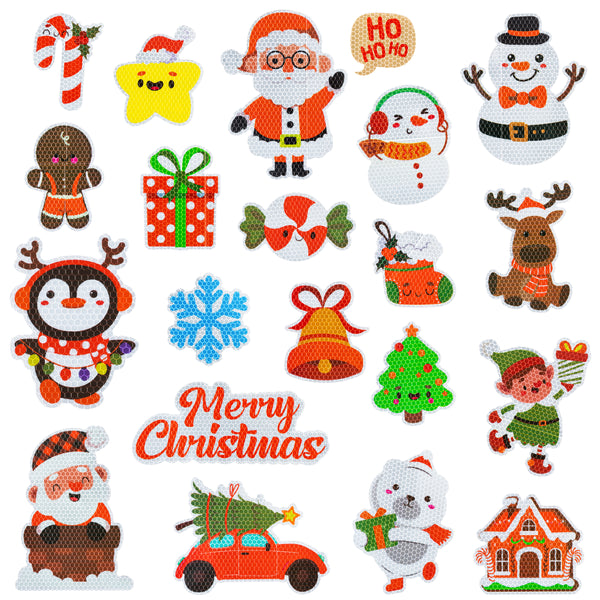 MALLMALL6 21pcs Xmas Reflective Magnet Car Decorations Merry Christmas Waterproof Fridge Magnets Santa Elk Snowman Magnetic Ornament Honeycomb Texture Design Vehicle Accessory for Home Party Supplies