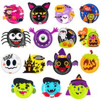 MALLMALL6 15pcs Halloween Paper Plate Art Kit for Kid 3D Pumpkin DIY Craft Sticker Games Trick or Treat Early Learning Artwork Project Halloween Party Favor Supplies for Toddler Preschool Activities