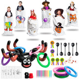 MALLMALL6 58pcs Halloween Party Favor Games DIY Sack Race Bags Eggs and Spoon Race Game Inflatable Toss Games 3-Legged Race Bands for Kid Adult Family School Outdoor Birthday Carnival Holiday Activity