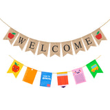 MALLMALL6 2Pcs Welcome Burlap Banner Pongee Back To School Composite Fabric Flags Classroom Decorations Double Layers First Day of School Banners Party Supplies for Preschool Kindergarten College