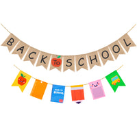 MALLMALL6 2Pcs Back to School Burlap banner Pongee Apple Composite Fabric Banner Flags Classroom Decorations Double Layers First Day of School Banners Party Supplies for Preschool Kindergarten College