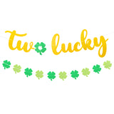 MALLMALL6 Two Lucky Banner 2nd Birthday Banners St. Patrick's Day Party Decoration Saint Patty's Day 2 Year Old Pre-Strung Glittery Shamrock Clover Garland Photo Prop for Boys Girls Outdoor Indoor